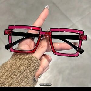 NEW Stylish Pink Square Frame Glasses w/ Black Trim